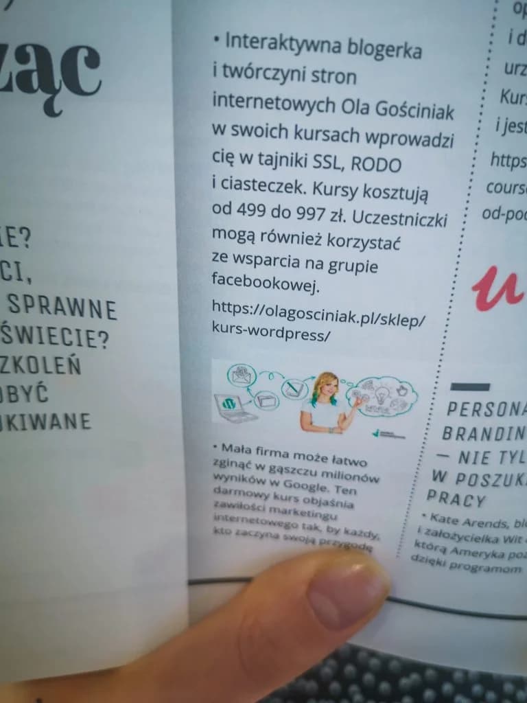 Fragment artykułu w Forbes Women o kursach Oli Gościniak