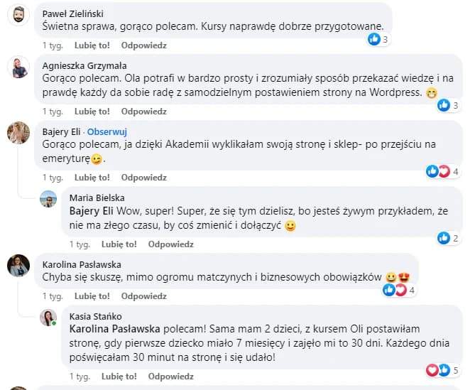 Opinia o Akademia WordPress + AI, zrzut 1